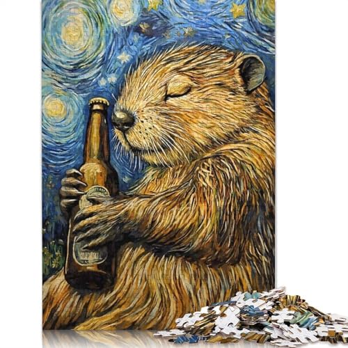 1000-teiliges Biberbier in der Sternennacht, Puzzle für Erwachsene, Papierpuzzle für Erwachsene, Lernspiel, Herausforderungsspielzeug, 1000 Stück (75 x 50 cm) von QASEYIPV