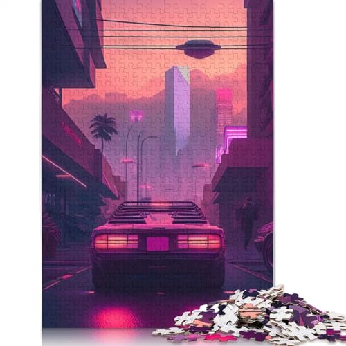 1000-teiliges Cyberpunk-Auto-Stadtbild-Puzzle, Schwierigkeitsgrad, Puzzle, Lernspiele, Spielzeug, 1000 Stück (75 x 50 cm) von QASEYIPV