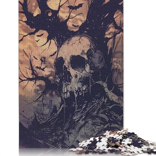 1000-teiliges Grusel-Totenkopf-Halloween-Puzzle für Erwachsene, Papierpuzzle für Erwachsene, Lernspiel, Herausforderungsspielzeug, 1000 Stück (75 x 50 cm) von QASEYIPV