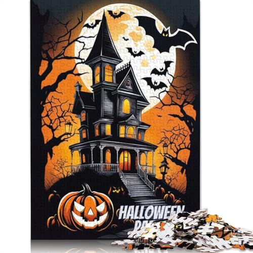 1000-teiliges Halloween-Schloss für Teenager, Holzpuzzle für Erwachsene, Lernspiele für Zuhause, DIY-Spielzeug, 1000 Teile (75 x 50 cm) von QASEYIPV