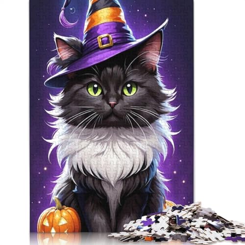 1000-teiliges Halloweenpuzzle mit Katzen für Erwachsene und Jugendliche, nachhaltiges Papierpuzzle für Erwachsene | 1000-teilige Spiele (38x26cm) von QASEYIPV