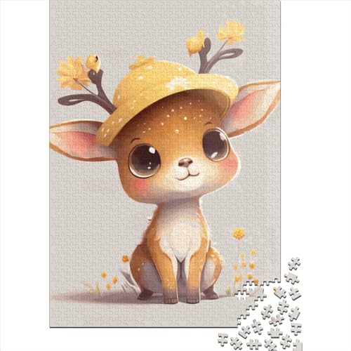 1000-teiliges Hirschpuzzle, niedliches quadratisches Puzzle für Erwachsene und Kinder, 1000-teiliges Holzpuzzle (38 x 26 cm) von QASEYIPV