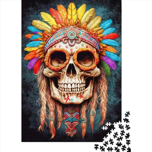 1000-teiliges Holzpuzzle mit psychedelischem Totenkopf-Motiv, quadratisch und kreativ, ideal für Erwachsene, 1000 Teile (38 x 26 cm) von QASEYIPV