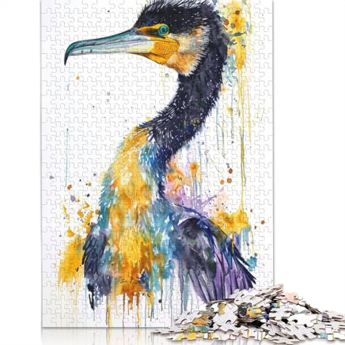 1000-teiliges Kormoran-Aquarell-Puzzle für Erwachsene, Lernspielzeug, Familienspiele, Geburtstagsgeschenke, 1000 Stück (75 x 50 cm) von QASEYIPV