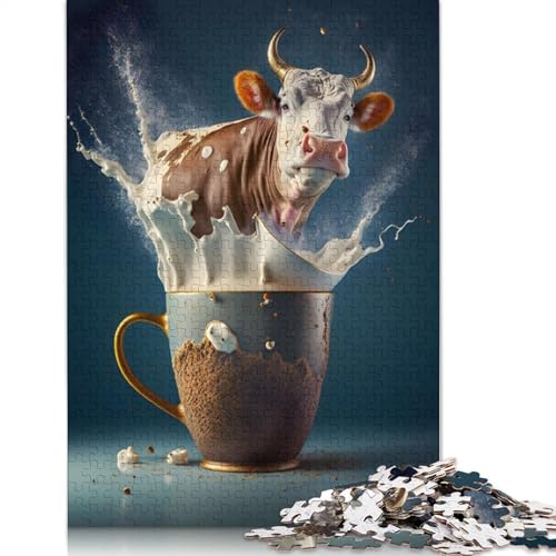 1000-teiliges Kuh-Kaffee-Puzzle, Schwierigkeitsgrad für Erwachsene, entspannendes Spiel, Spielzeug, 1000 Stück (75 x 50 cm) von QASEYIPV