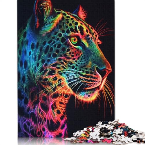 1000-teiliges Leoparden-Neon-Puzzle, Schwierigkeitsgrad Puzzle, Lernspiele, Spielzeug, 1000 Stück (75 x 50 cm) von QASEYIPV