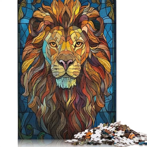 1000-teiliges Löwenkopf-Buntglas-Puzzle, Schwierigkeitsgrad für Erwachsene, stärkt die Beziehungen zwischen Familienmitgliedern, 1000 Stück (75 x 50 cm) von QASEYIPV