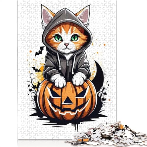 1000-teiliges Puzzle, Katze, Halloween, für Erwachsene und Jugendliche, Lernspielzeug aus Papier, 1000 Teile (38 x 26 cm) von QASEYIPV