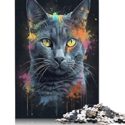 1000-teiliges Puzzle, Russisch Blaue Katze, Malpuzzle, Lernspiel, Spielzeug, Familiendekoration, Erwachsene, herausfordernd, 1000 Teile (75 x 50 cm) von QASEYIPV