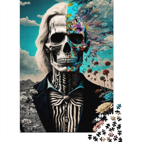 1000-teiliges Puzzle, Totenkopf, Rosa, für Erwachsene, Papierpuzzle für Erwachsene, 1000 Teile (38 x 26 cm) von QASEYIPV