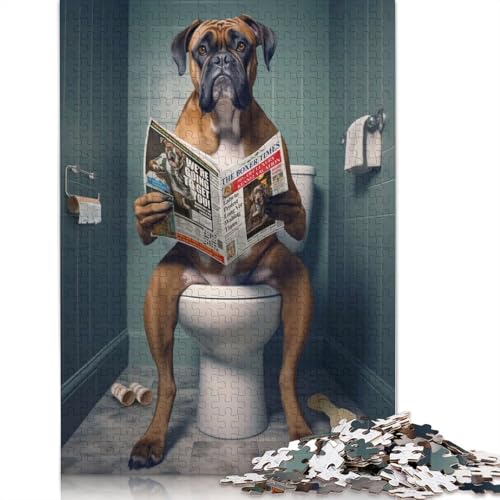 1000-teiliges Puzzle „Boxerhund auf der Toilette“ für Erwachsene, Papierpuzzle, Puzzle für Erwachsene, für Familienspaß und Spieleabend, 1000 Teile (75 x 50 cm) von QASEYIPV