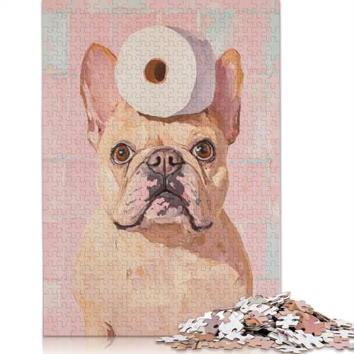 1000-teiliges Puzzle „Französische Bulldogge mit Toilettenpapier“ für Erwachsene, Puzzles, Lernspielzeug, 1000 Stück (75 x 50 cm) von QASEYIPV