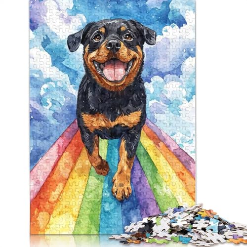 1000-teiliges Puzzle „Rottweiler auf der Regenbogenbrücke“ für Erwachsene, Puzzles, Lernspielzeug, 1000 Teile (75 x 50 cm) von QASEYIPV