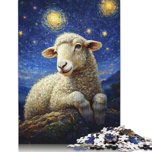 1000-teiliges Puzzle „Schafe unter der Sternennacht“ für Erwachsene, Puzzle, Lernspiel, Herausforderungsspielzeug, 1000 Stück (75 x 50 cm) von QASEYIPV