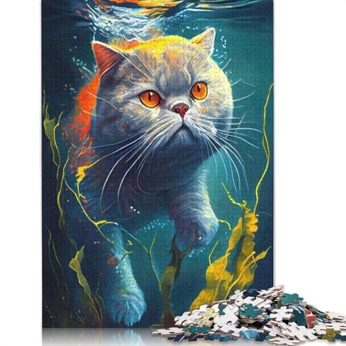 1000-teiliges Puzzle „Unterwasserkatze 2“ für Erwachsene, Papierpuzzle, Lernspiel für Erwachsene Teenager, 1000 Teile (75 x 50 cm) von QASEYIPV