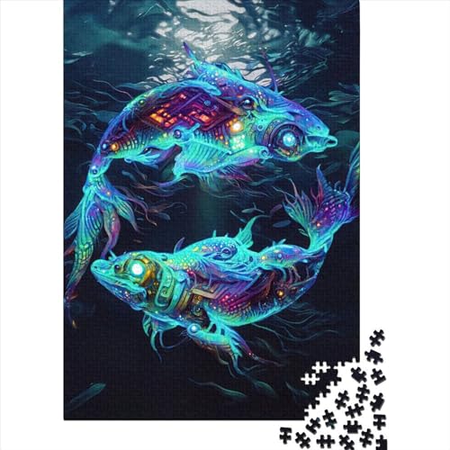 1000-teiliges Puzzle Fische für Erwachsene Holzpuzzle Halloween-Geschenke Erwachsenenpuzzle Lernspiel Herausforderung Spielzeug 1000 Teile (75x50cm) von QASEYIPV