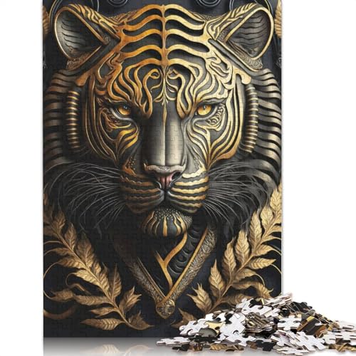 1000-teiliges Puzzle GOLDEN Tiger Art Deco Puzzle Lernspiel Spielzeug Familiendekoration Erwachsene Anspruchsvoll 1000 Teile (75 x 50 cm) von QASEYIPV
