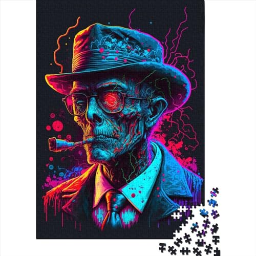 1000-teiliges Puzzle Zombie Gangster Smoking für Erwachsene Holzpuzzle Halloween-Geschenke Erwachsenenpuzzle Lernspiel Herausforderung Spielzeug (75x50cm) von QASEYIPV