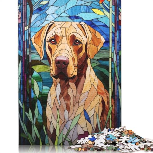 1000-teiliges Puzzle für Erwachsene, Standard-Puzzle, Buntglas-Labrador-Puzzle, Familiendekoration, pädagogisches Spielzeug, Spiel, 1000 Teile (75 x 50 cm) von QASEYIPV