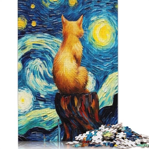 1000-teiliges Puzzle für Erwachsene, Standard-Puzzle, Katzenuhr, Sternennacht, Kunst-Puzzle, Familiendekoration, Lernspielzeug, Spiel, 1000 Teile (75 x 50 cm) von QASEYIPV