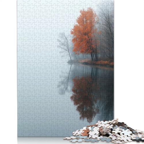 1000-teiliges Puzzle für Erwachsene, Standard-Puzzle, Nebeliger Herbstsee, Familiendekoration, Lernspielzeug, Spiel, 1000 Teile (75 x 50 cm) von QASEYIPV