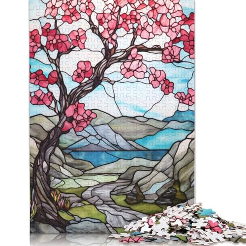 1000-teiliges Puzzle mit Buntglasblütenbaum, Schwierigkeitsgrad für Erwachsene, Lernspielzeug, Spiele, Familiendekoration, 1000 Stück (75 x 50 cm) von QASEYIPV