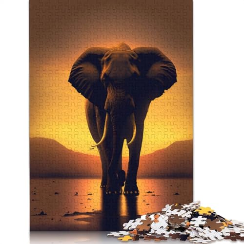 1000-teiliges Puzzle mit Elefanten-Sonnenuntergang, Schwierigkeitsgrad für Erwachsene, Lernspiele, Spielzeug, Familiendekoration, 1000 Stück (75 x 50 cm) von QASEYIPV