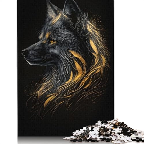 1000-teiliges Puzzle mit Fuchs, Schwarzgold, Dunkel, BG, für Erwachsene, Lernspielzeug, Familienspiele, Geburtstagsgeschenke, 1000 Stück (75 x 50 cm) von QASEYIPV