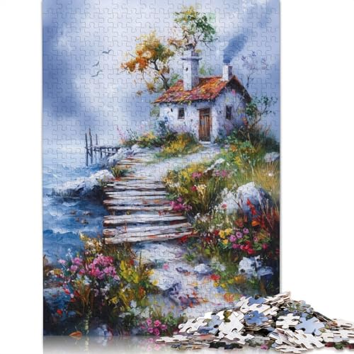 1000-teiliges Puzzle mit Gemälden von Küstenhütten, Schwierigkeitsgrad für Erwachsene, entspannendes Spiel, Spielzeug, 1000 Stück (75 x 50 cm) von QASEYIPV