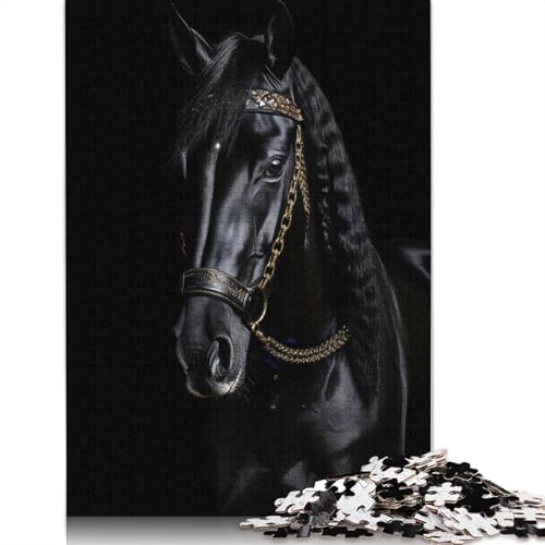 1000-teiliges Puzzle mit Pferd, Gold und Dunkel, für Erwachsene, Puzzles, Lernspielzeug, 1000 Stück (75 x 50 cm) von QASEYIPV