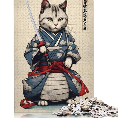 1000-teiliges Puzzle mit Samurai-Katze und japanischer Kunst, Schwierigkeitsgrad für Erwachsene, Lernspielzeug, Spiele, 1000 Stück (75 x 50 cm) von QASEYIPV