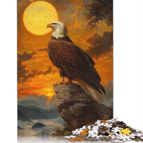 1000-teiliges Puzzle mit Weißkopfseeadler-Sonnenuntergang für Erwachsene, Puzzles, Lernspielzeug, 1000 Stück (75 x 50 cm) von QASEYIPV