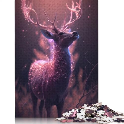 1000-teiliges Puzzle mit rosa Fantasie-Hirsch, Leuchtend, für Erwachsene, Schwierigkeitsgrad: Puzzles stärken die Beziehungen zwischen Familienmitgliedern, 1000 Stück (75 x 50 cm) von QASEYIPV