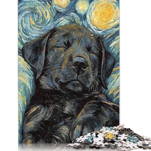 1000-teiliges Puzzle mit schlafendem schwarzen Labrador für Erwachsene, Papierpuzzle für Erwachsene, Lernspiel, Herausforderungsspielzeug, 1000 Stück (75 x 50 cm) von QASEYIPV
