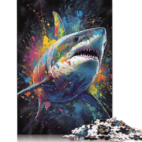 1000-teiliges Puzzle zum Malen von Haien, Schwierigkeitsgrad-Puzzle, Lernspiel, Spielzeug, Familiendekoration, 1000 Teile (75 x 50 cm) von QASEYIPV