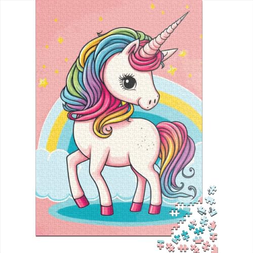 1000-teiliges Regenbogen-Einhorn-Puzzle für Erwachsene und Holzpuzzle, kreatives Puzzle, 1000 Teile (38 x 26 cm) von QASEYIPV