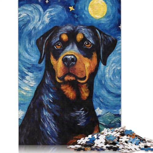 1000-teiliges Rottweiler-Puzzle mit Sternennacht-Motiv für Erwachsene und Jugendliche, Lernspielzeug aus Papier, 1000 Teile (75 x 50 cm) von QASEYIPV