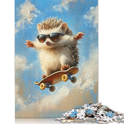 1000-teiliges Skateboard-Igel-Puzzle mit Sonnenbrille, Puzzle für Erwachsene, Papierpuzzle, Lernspiel für Erwachsene Teenager, 1000 Teile (75 x 50 cm) von QASEYIPV