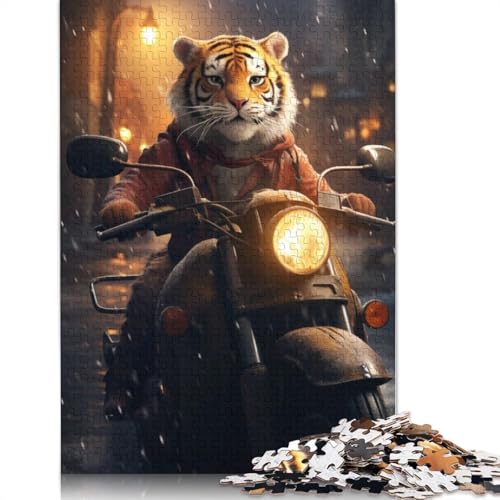 1000-teiliges Tiger-Vespa-Motorrad-Puzzle, Schwierigkeitsgrad für Erwachsene, Lernspielzeug, Spiele, Familiendekoration, 1000 Stück (75 x 50 cm) von QASEYIPV