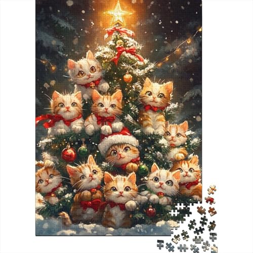 1000-teiliges Weihnachtspuzzle für Erwachsene mit niedlicher Weihnachtskatze - Papierpuzzle - Entspannende Puzzlespiele - 1000-teiliges Puzzlespiel (38x26cm) von QASEYIPV
