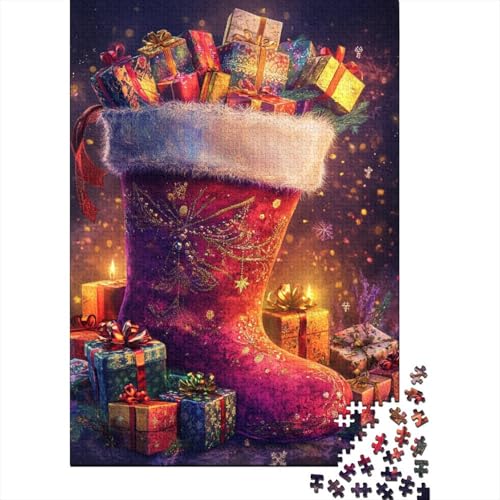 1000-teiliges Weihnachtssocken-Puzzle für Erwachsene, Lernspiele, 1000 Teile (38 x 26 cm) von QASEYIPV