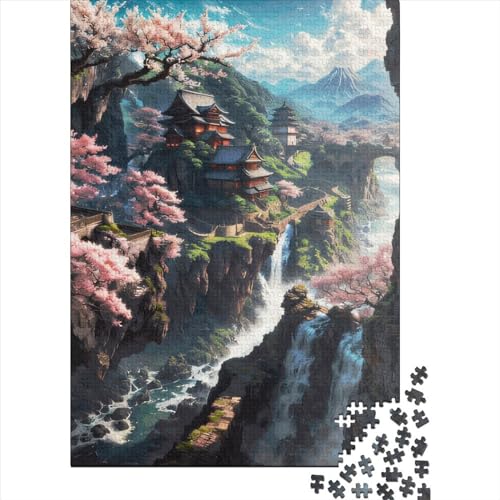 1000-teiliges japanisches Schloss gefunden Puzzle aus Holz, Lernspiel für Erwachsene, 1000 Teile (38 x 26 cm) von QASEYIPV