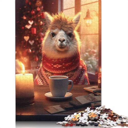 1000-teiliges süßes Morgenkaffee-Lama-Puzzle für Erwachsene, Puzzle für Erwachsene und Jugendliche ab 12 Jahren, 1000 Teile (75 x 50 cm) < von QASEYIPV