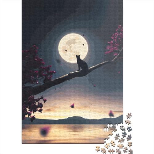 3D-Puzzle, 1000 Teile, Katze, Mond und Sterne, für Erwachsene, Holzpuzzle, Lernspiel für Kinder, 1000 Teile (38 x 26 cm) von QASEYIPV