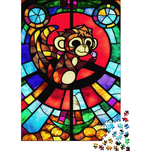 Affe Puzzle für Erwachsene, buntes Glas, Lernspiel für Erwachsene, 1000 Teile (75 x 50 cm) von QASEYIPV