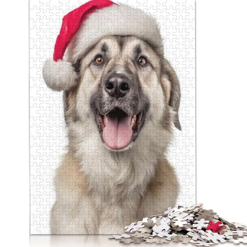 Anatolischer Hirtenhund mit Weihnachtsmütze, Puzzle, Entspannungs-Herausforderung, Spielzeug, Papier, rechteckiges Puzzle für Jungen oder Mädchen, Geschenke, 1000 Teile (75 x 50 cm) von QASEYIPV