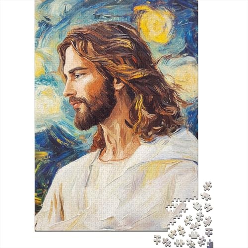 Art Christian Jesus Puzzle, Premium-Puzzle aus 100% recyceltem Kartonpapier, rechteckig, für Erwachsene und Teenager, einzigartiges, 1000 Teile (75 x 50 cm) von QASEYIPV
