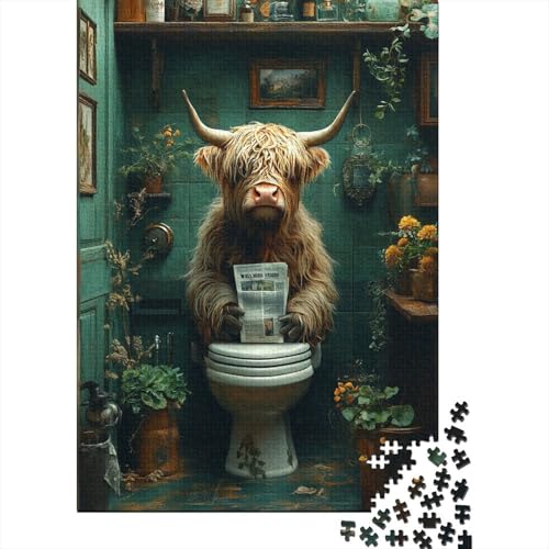 Art Highland Cow Puzzle, 100% recyceltes Kartonpapier, rechteckiges Puzzle für Erwachsene und Kinder, 1000 Teile (75 x 50 cm) von QASEYIPV
