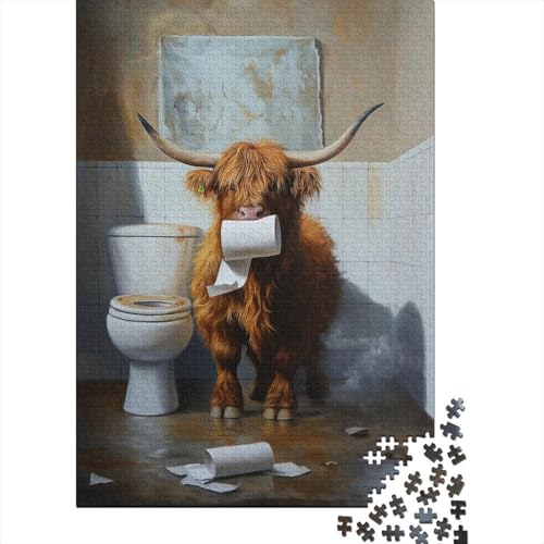 Art Highland Cow Puzzle, Dekompressionsspielzeug, 100% recycelter Karton, Puzzle für Erwachsene, 1000 Teile (75 x 50 cm) von QASEYIPV