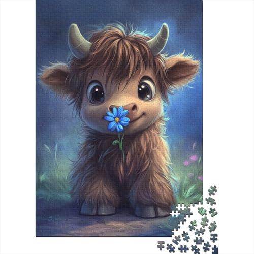 Art Highland Cow Puzzle DIY Spiel Papier Rechteckiges Puzzle für Jungen oder Mädchen Geburtstagsgeschenk 1000 Teile (75x50cm) von QASEYIPV